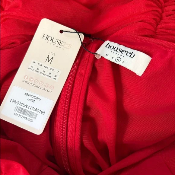 RARE HOUSE OF CB 'Sirene' Red Gathered Organza Mesh Dress NWT - Picture 11 of 11